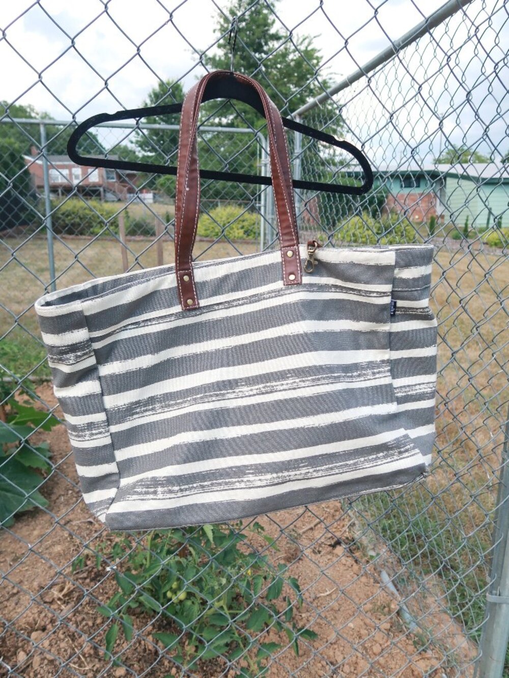 Maika Carryall Tote Bag Charcoal Stripes